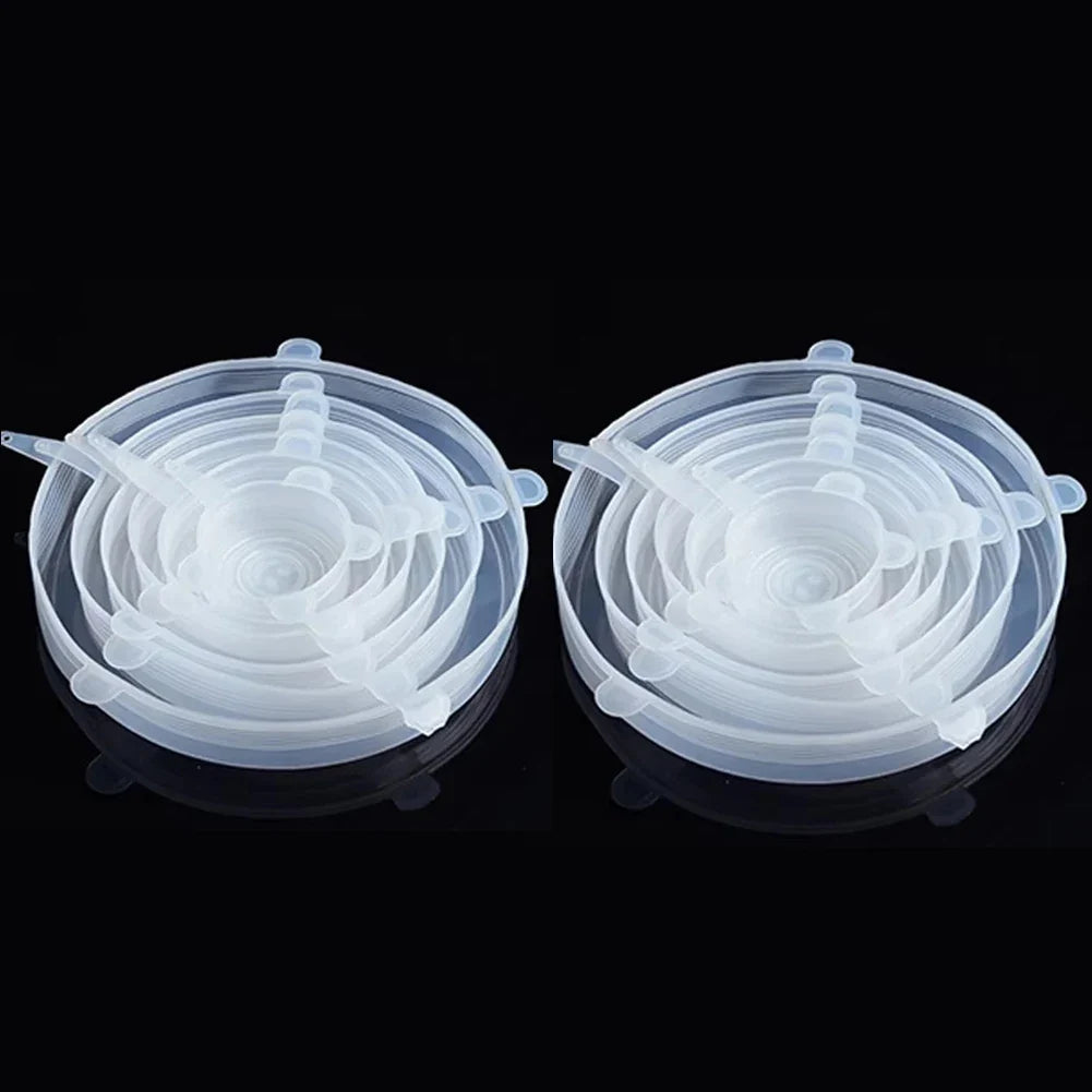 6 Pcs Silicone Cover  Stretch Lids for Kitchen Microwave Food Covers Bowl Caps Elastic Silicone Lid Cap Universal Adaptable Lids