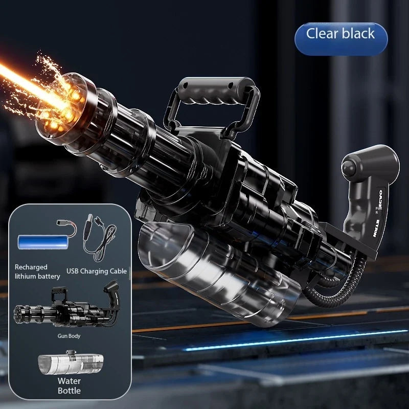 Gatling Rotating Electric Water Gun with Light-Up High Speed Continuous Shooting Powerful Water Blaster Summer Outdoor Beach Toy