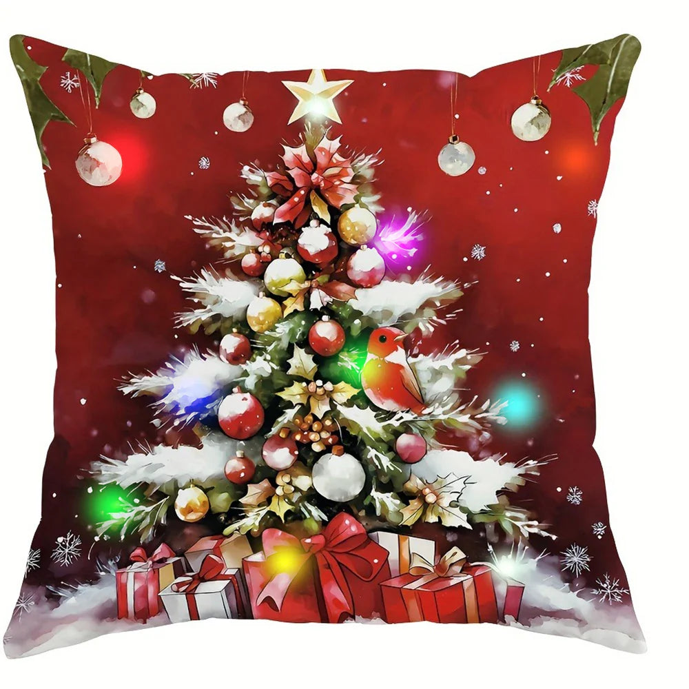 Santa Claus Christmas tree decoration LED luminous pillowcase holiday party supplies super soft skin-friendly pillowcase