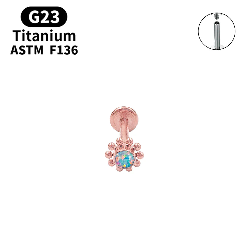 G23 Titanium Lip Labret Nose ASTM-F136 Piercing Body Jewelry Opal Zircon Internally Threaded Earring Helix Tragus Cartilage Ear