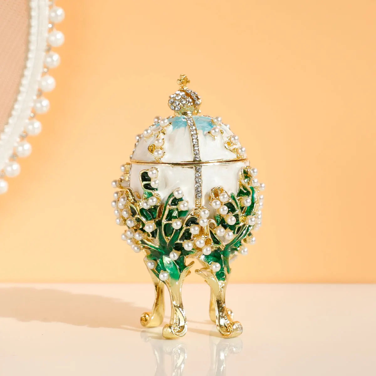 Faberge Egg Style Hand Painted Decorative Trinket Box with Hinged, Classic Ornaments Home Decor, Unique Easter Day Gift