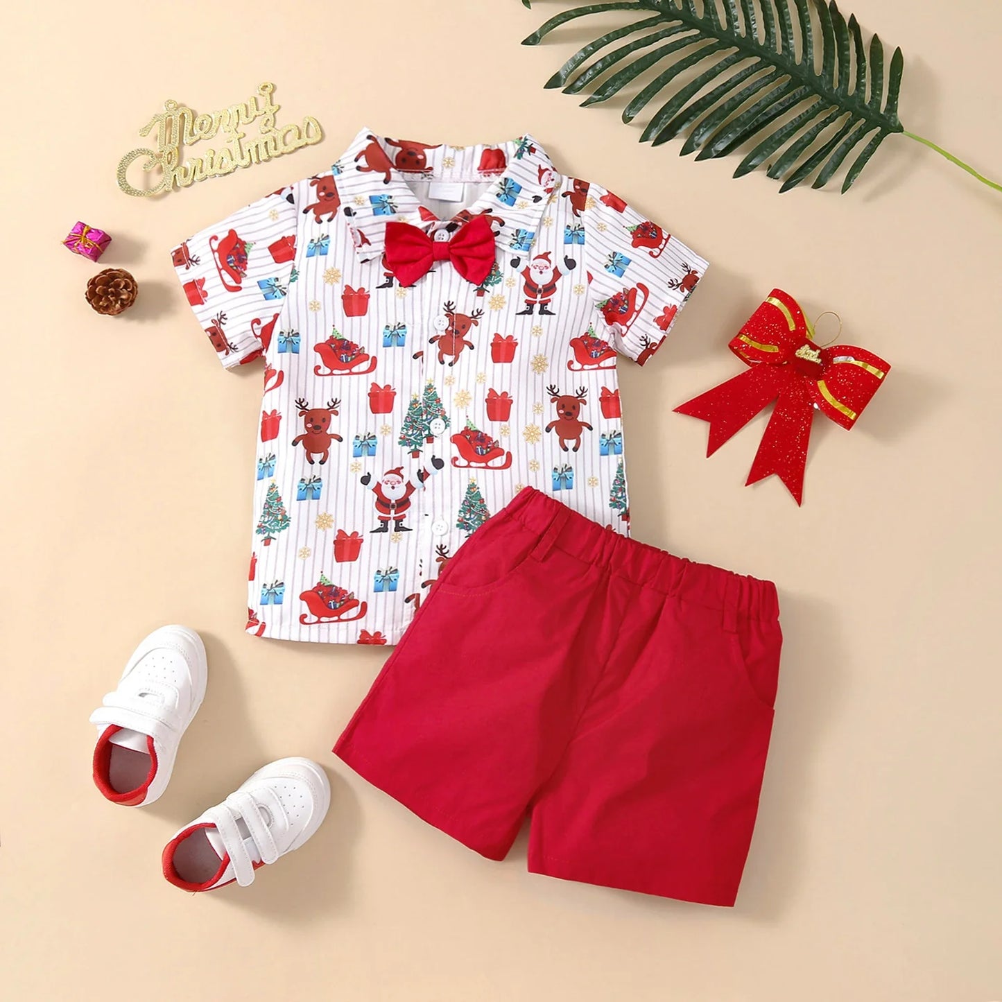 Toddler Boys Christmas Outfits Sets For Kids Short Sleeve Deer Outfit For Children Baby