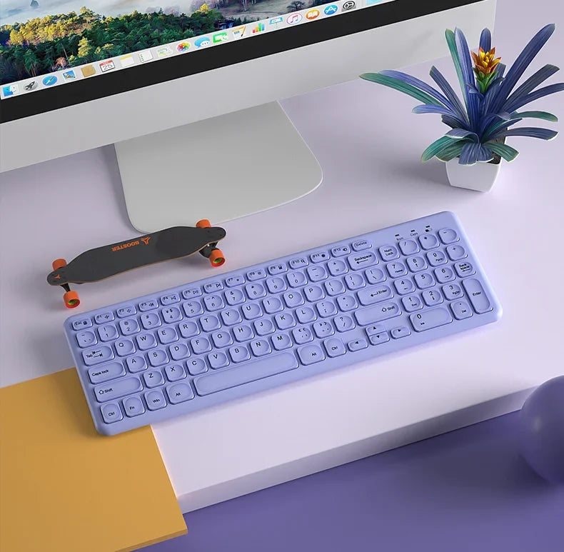 Fashion Keyboard and Mouse Set Wireless PC Gamer Keyboards and Mouse Kit Ultra Thin Office Ergonomic Gaming Keypad Mice Purple