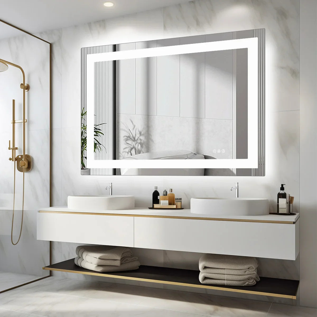 36"x 24"LED Bathroom Vanity Mirror for Wall, Memory Function, Tempered Glass  Front Light, and Backlit For Living Room.