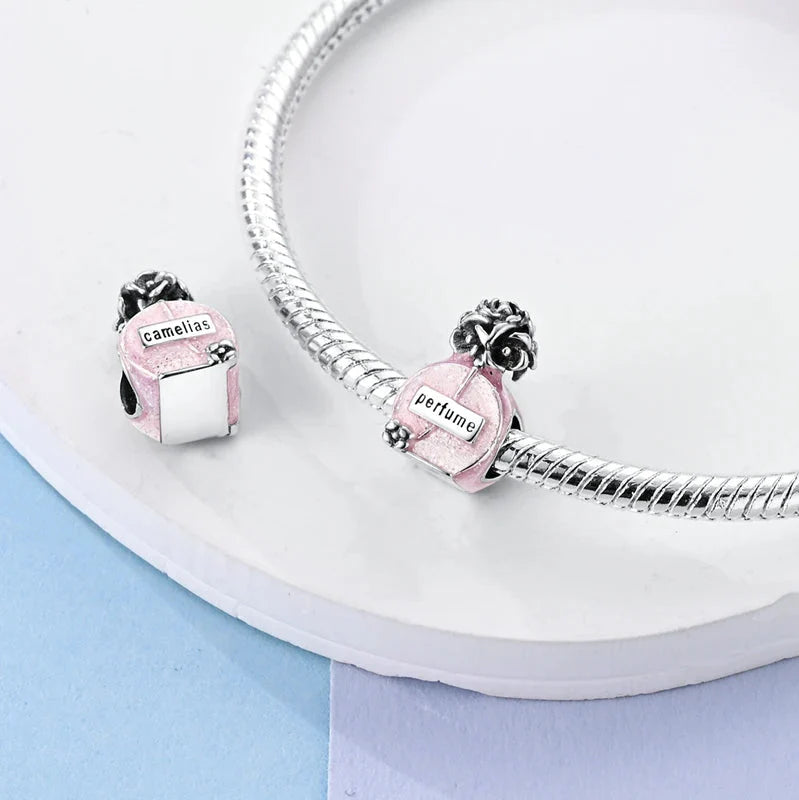 Romantic Pink Crown Perfume Bottle Charms Beads Bracelets Fine Jewelry