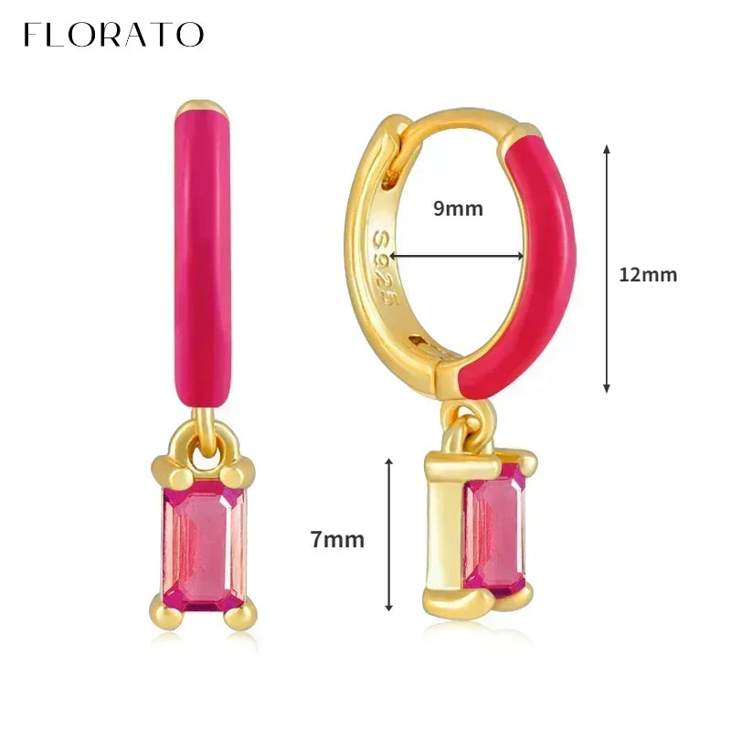 925 Sterling Silver Ear Needle Rose colors Zircon Hoop Geometric Pendant Earrings for women Luxury Fashion Wedding Jewellery2023