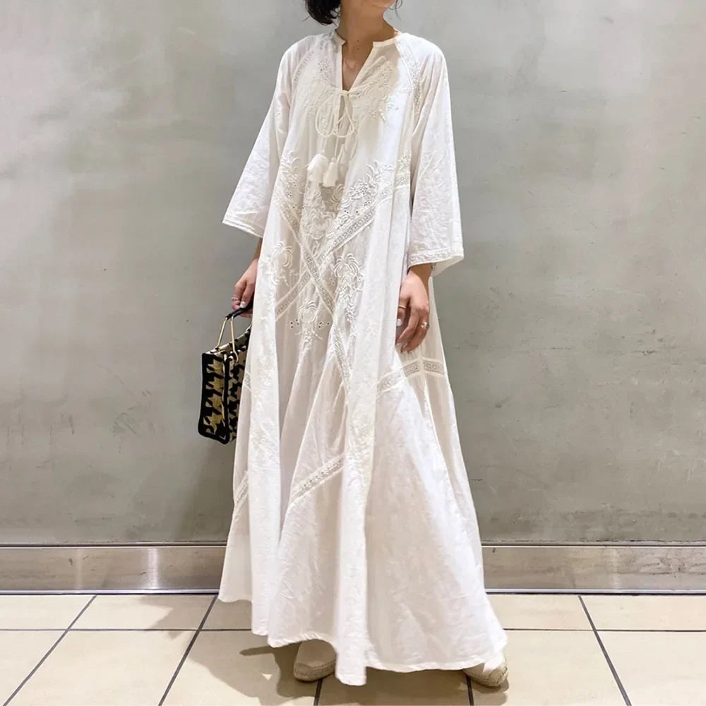 Elegant Loose-fit Vintage A- line Dress For Women New Summer 2024 Japanese Style Single Shoulder Strap Dresses