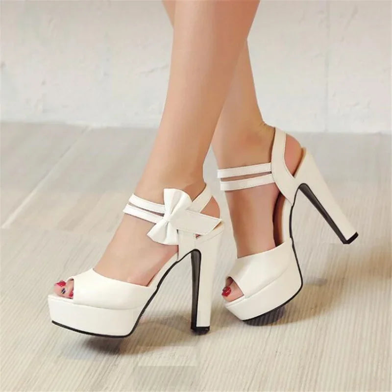 Sandals Female Summer 2024 New High-heeled 13cm Fish Mouth Shoes Bow Sexy Rough with Waterproof Platform Roman Women's Shoes