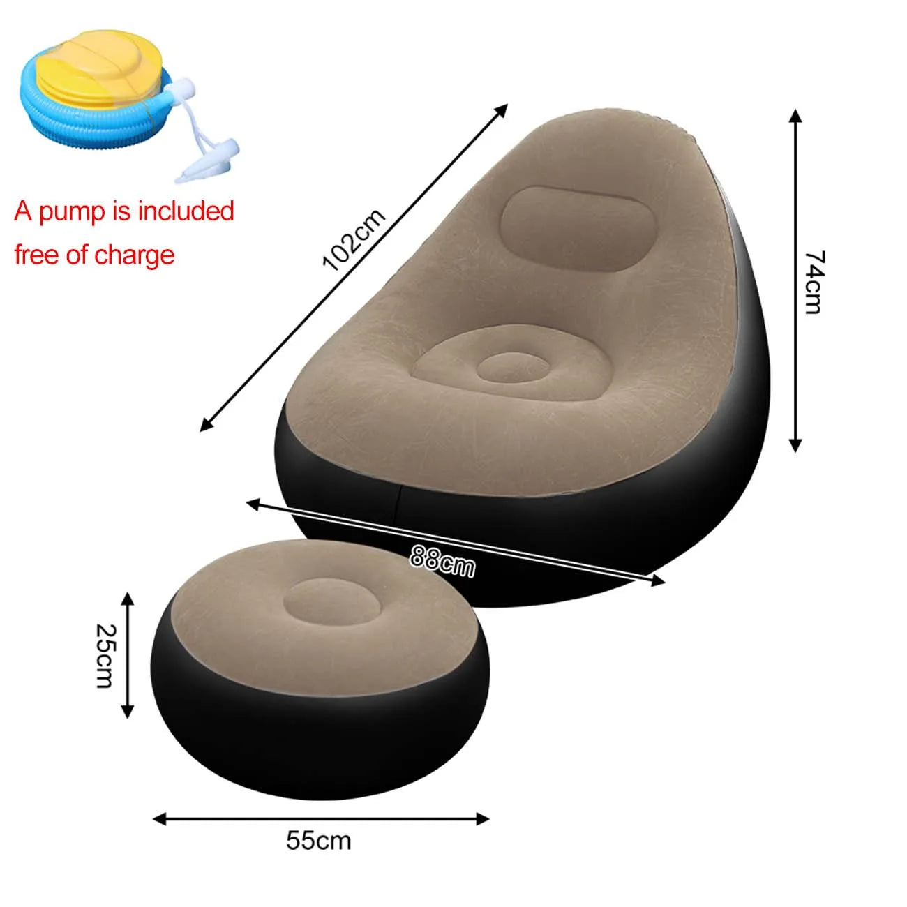 1PC nflatable Air Sofa Chair with Footrest, Portable Lounge Chair Set Soft Flocked Surface for Bedroom Dorm Living Room