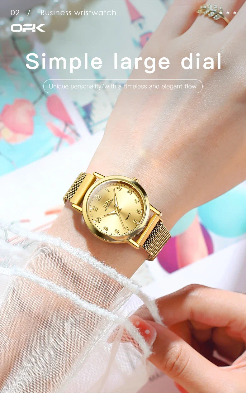 OPK 8115 Women's Watches Simple Fashion Oirginal Wristwatch for Female Stainless Steel Mesh Strap Waterproof Luminous Reloj