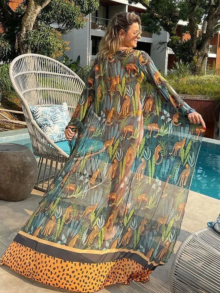 2024 Women Swimsuit Cover Up Sleeve Kaftan Beach Tunic Dress Robe De Plage Solid White Cotton Pareo  High Collar Beachwear