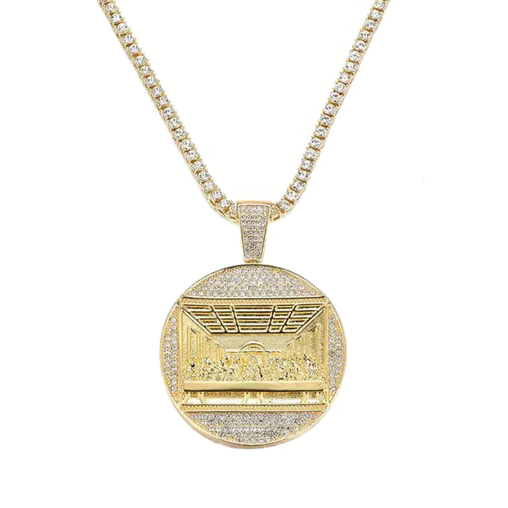 New Last Supper Pendant Chain Necklace, With 14mm Iced Out Fashion Hip Hop Men Charm Pendant.