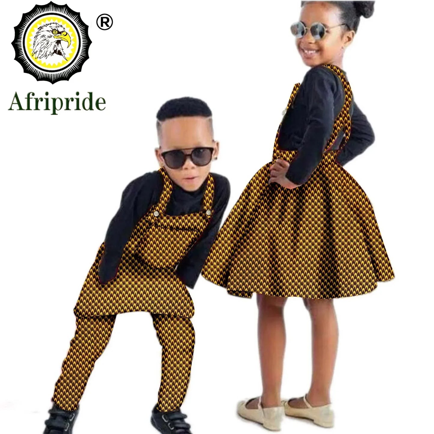 African Children Clothing Print Ankara Boy Suspender Trousers And Girl Suspender Skirt 100% Cotton AFRIPRIDE