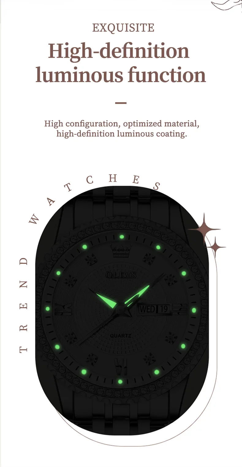 OLEVS Luxury Quartz Watch for Women Stainless Steel Elegant Women's Watches Luminous Waterproof Original Fashion Lady Wristwatch