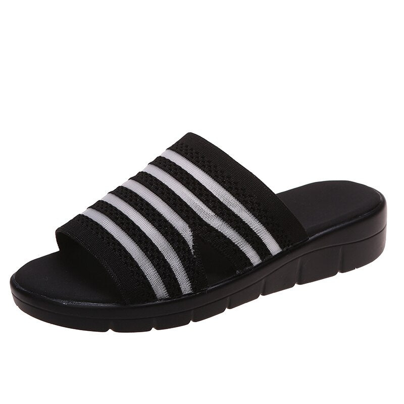 Slippers Women's 2022 Summer New Fashion Open-toe Hollow Round Head Flip-flops Flat Bottom Gray Fish Mouth Wedge Sandalias Mujer