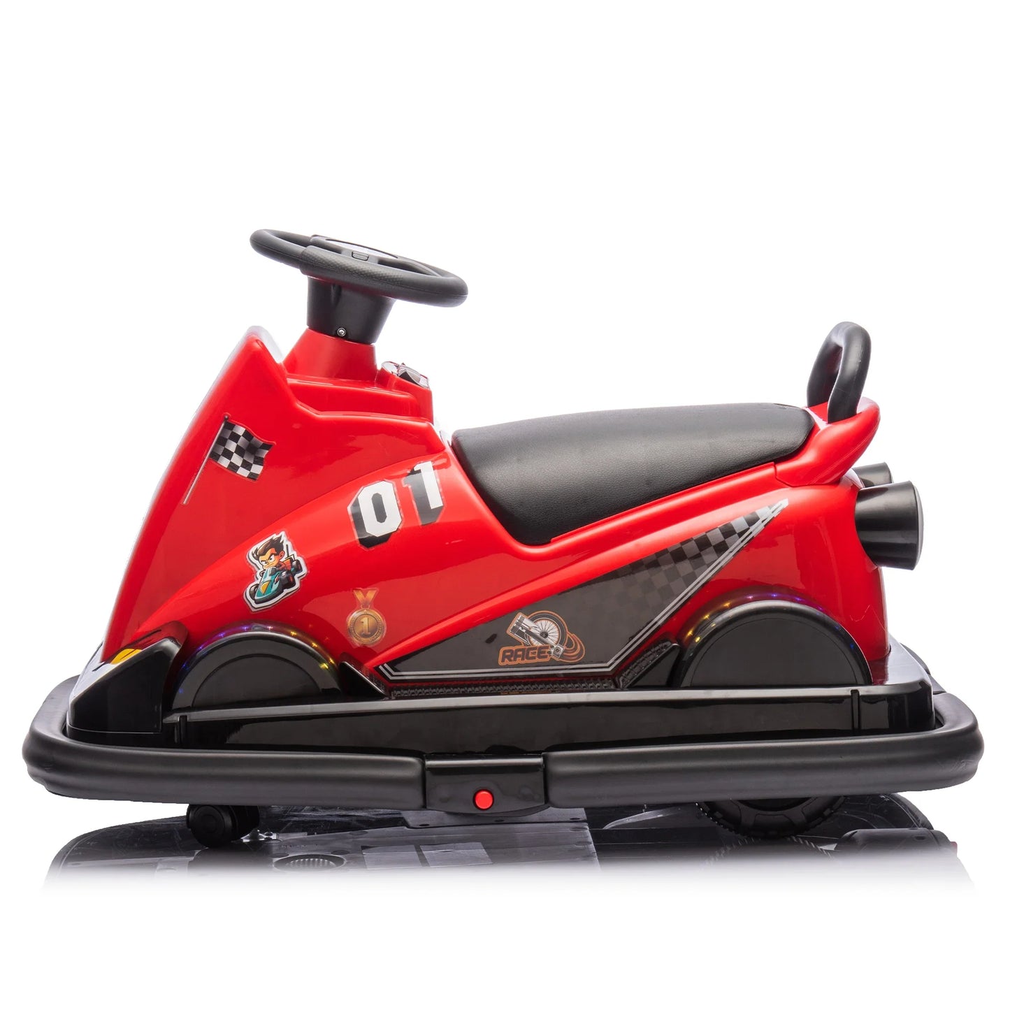 12V Kids Ride On Motor Bumper Car Rotate 360 degrees Collision triggers sound effects and lights,Four-wheel waterfall light