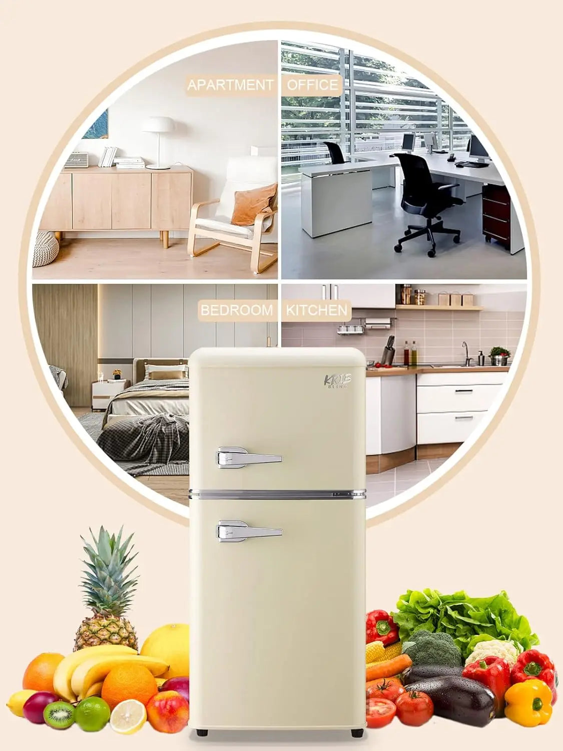 KRIB BLING 3.2 Cu.ft Compact Refrigerator, Mini Fridge with Freezer, Retro Design Small Drink Chiller for Home, Office.