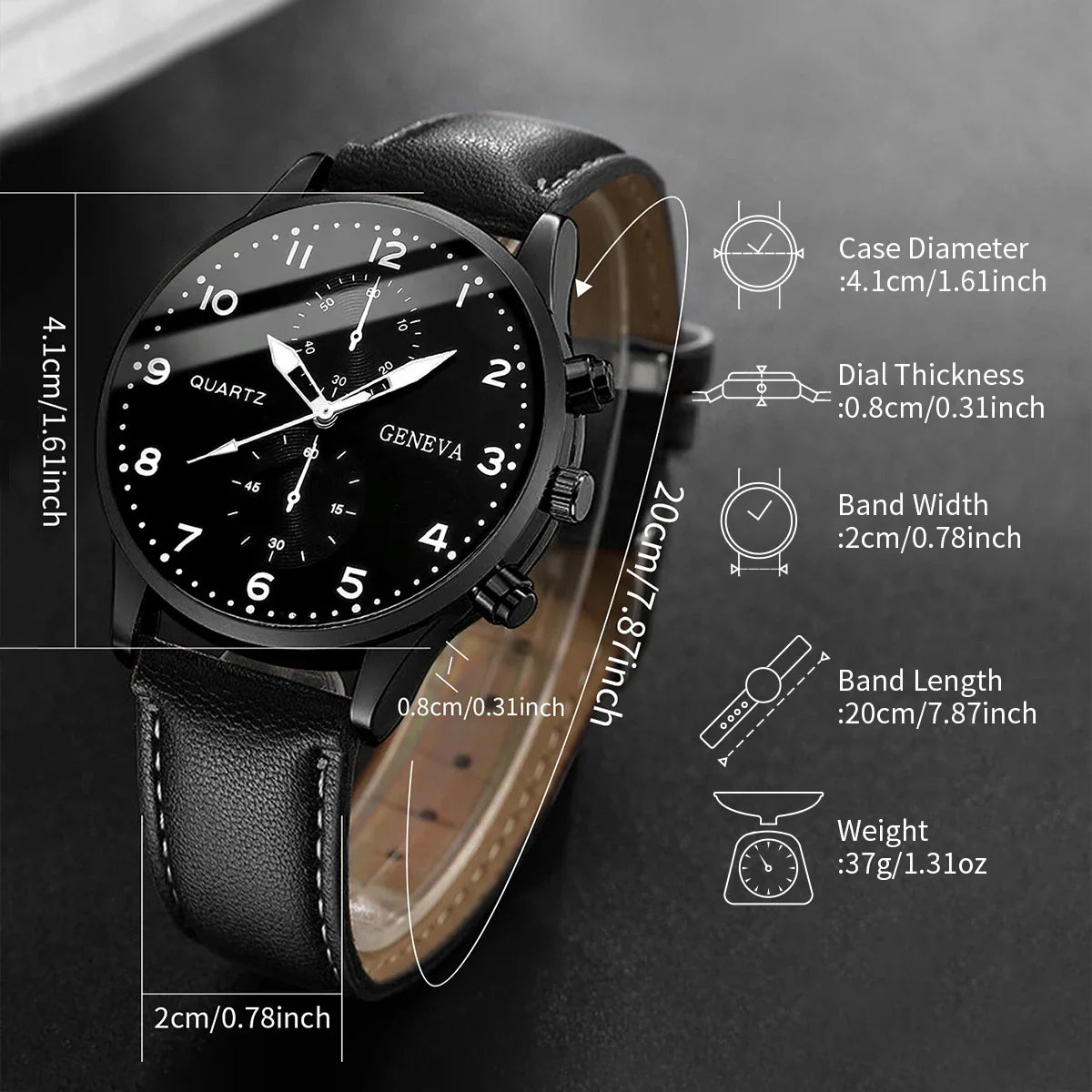 5PCS/Set Men's Watch, Arabic Dial Analog Quartz Watches, Vintage Leather Bracelets Set.