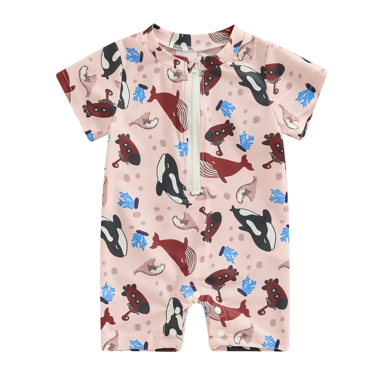 Citgeett Summer Kids Boys Short Sleeve Swimsuit Print Ziper Swimwear Bathing Suit Romper Clothes