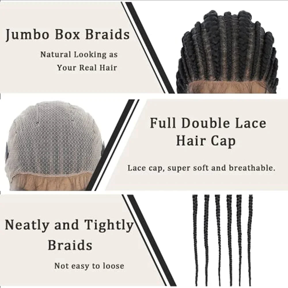 36 Inches Cornrows Braided Wigs Synthetic Full Lace Wig For Black Women Jumbo Braided Wigs Lace Frontal Faux Locs Box Braids Wig