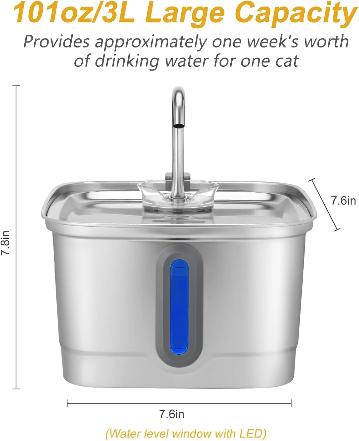 101oz/3L Stainless Steel Cat Water Fountain Automatic Pet Water Dispenser with Replacement Filters for Small Dogs And Cats