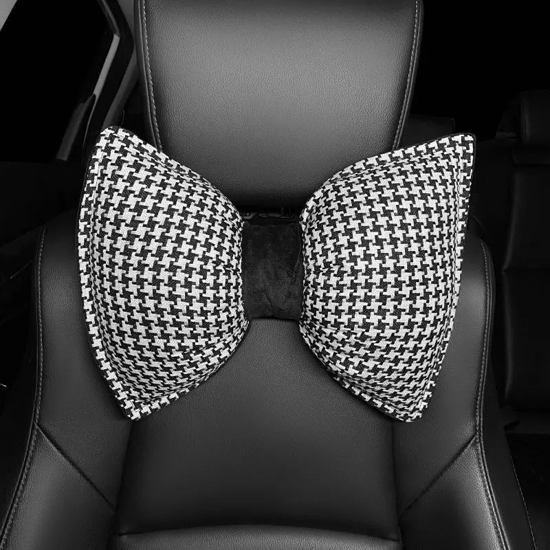 Car Headrest Neck Care Supplies Bird Grid Cute Bow Decorative Female Car Pillow
