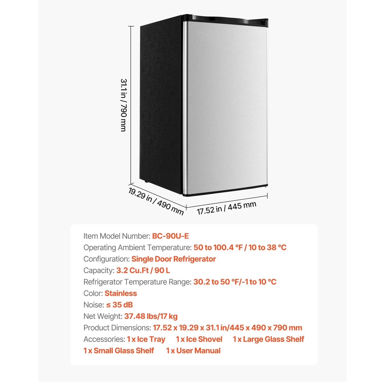 SucceBuy Mini Fridge Single Door Compact Refrigerator Adjustable Temperature Energy Efficient Small Refrigerator for BedroomDorm