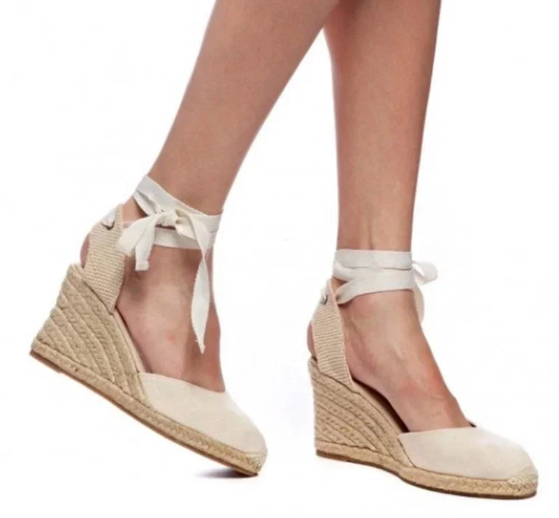 2025 Spring Hemp Rope Wedge with Light Bottom Strap Ladies Sandals Summer High Heel Platform Women Shoes Plus Size 40 41 42