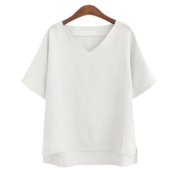 Women Tee Tops Summer V-Neck Loose Leisure Linen T-shirts Women's Short Sleeve T-shirt Womens t shirt
