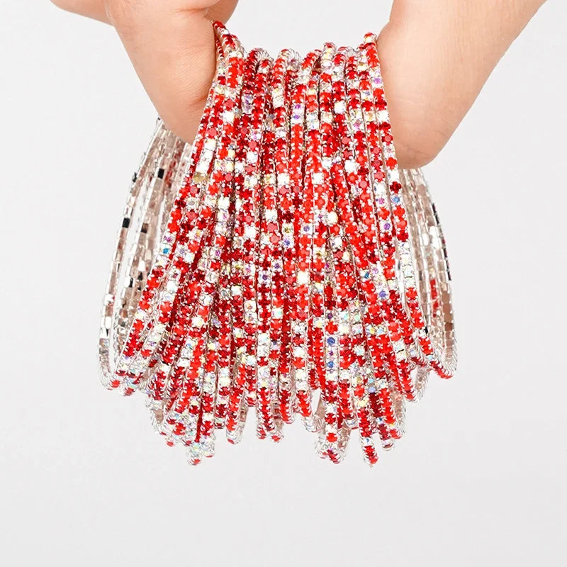 5pcs Fashion Colorful Acrylic Crystal Rhinestone Elastic Bracelet For Women Stretch Wristband Wedding Bracelets Daily Jewelry