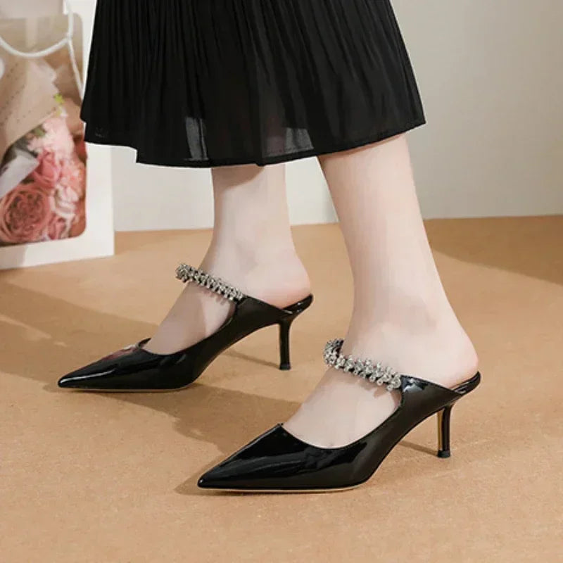 Shoe Wedding Women Pumps Patent Leather 7CM Thin High Heels Pointed Toe Shallow Solid Women's Shoes Party Designer Satin Blue