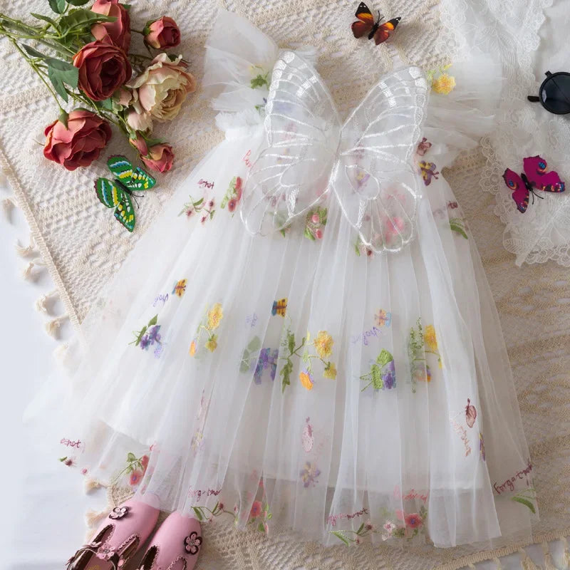 Girls' Dress Summer Lace Floral Print Cute Princess Baby Girl Dress Adorable Wedding Flower Girl Outfit
