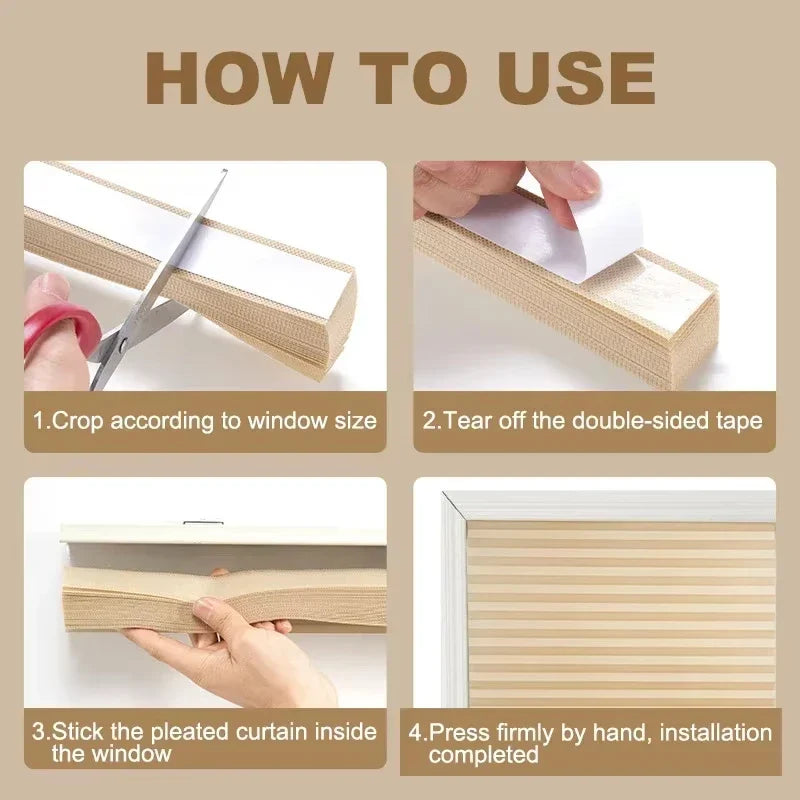 Self-adhesive Pleated Blinds, for Bathroom, Balcony Shades Half Blackout.