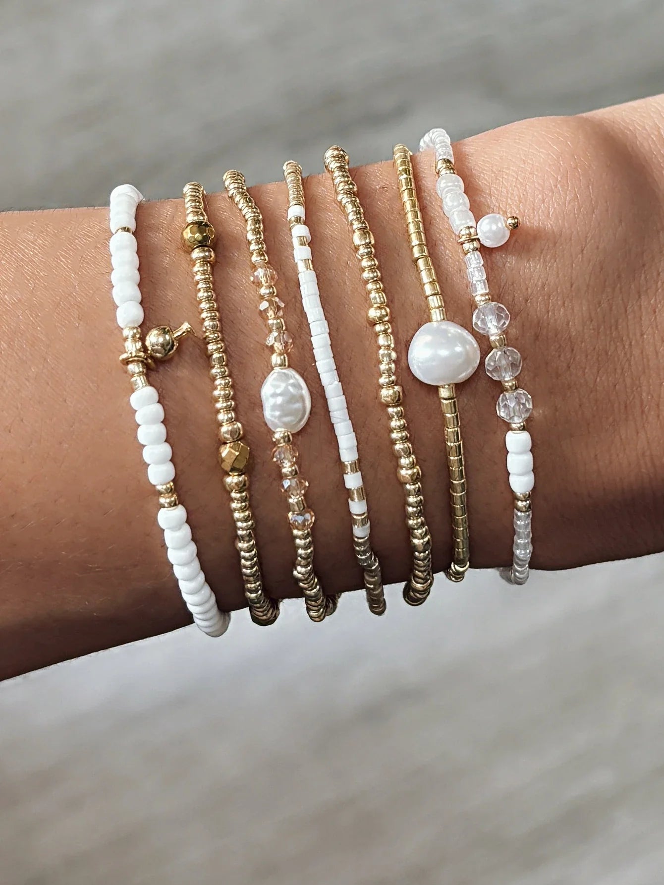 7PCS Bohemian Elastic Handmade Beaded multi-layer Stacked Women's Bracelet Set Party Jewelry Gift