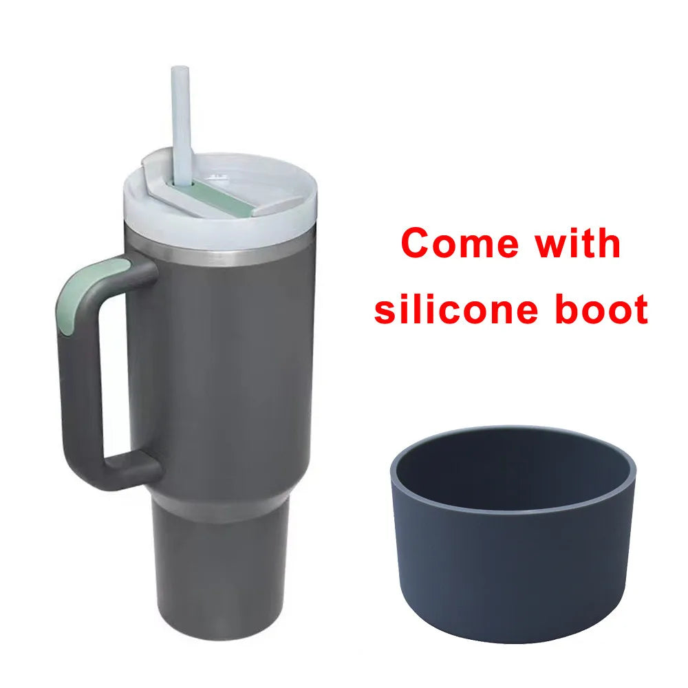 40oz Tumbler with Handle Straw and Silicone Boom Stainless Steel Vacuum Thermos Cup Large Capacity Travel Car Coffee Mug Logo