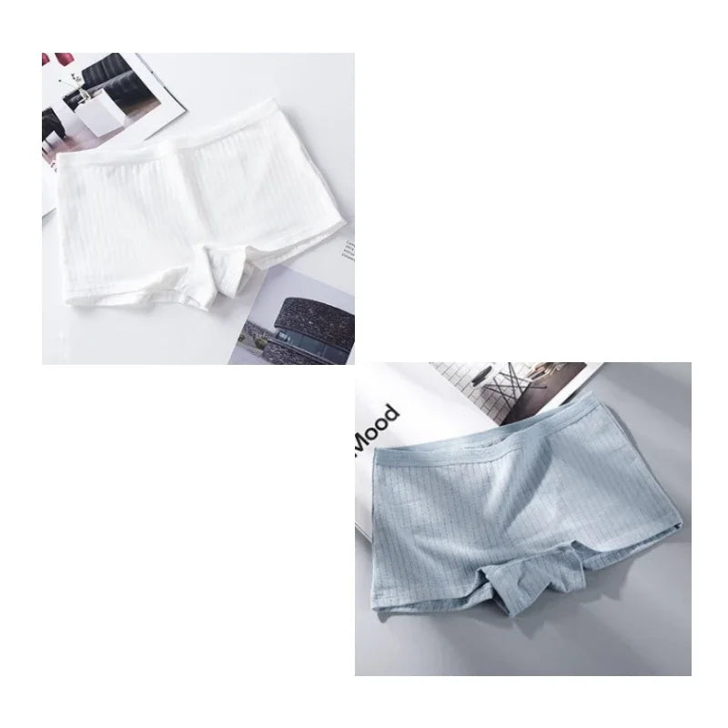 2pcs Womens Boxer Underwear Packs Soft Ribbed Cotton Boyshorts Female Safety Short Panties Plus Size M/L/XL