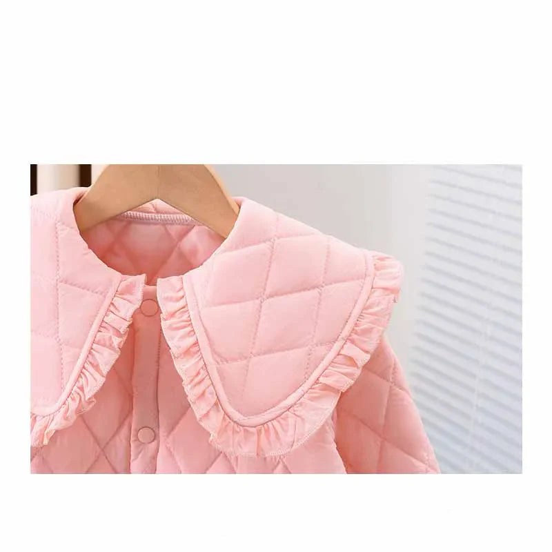 2024 Girls Winter Sets Baby Clip Cotton Warm Two-Piece Autumn New Children Lapel Solid Colour Fashion Casaual Suit 12M-6 Years