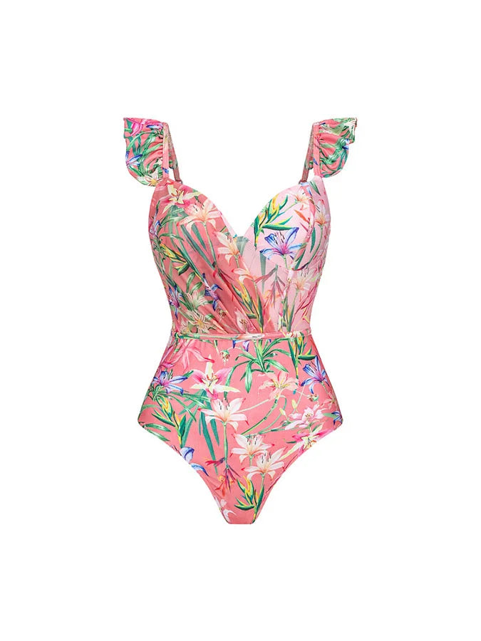 Women's Mini Ruffle Print Bikini Set and Skirt Chic Swimwear Luxury Two Piece Swimsuit Beach Outfits Bathing Suit Beachwear 2024