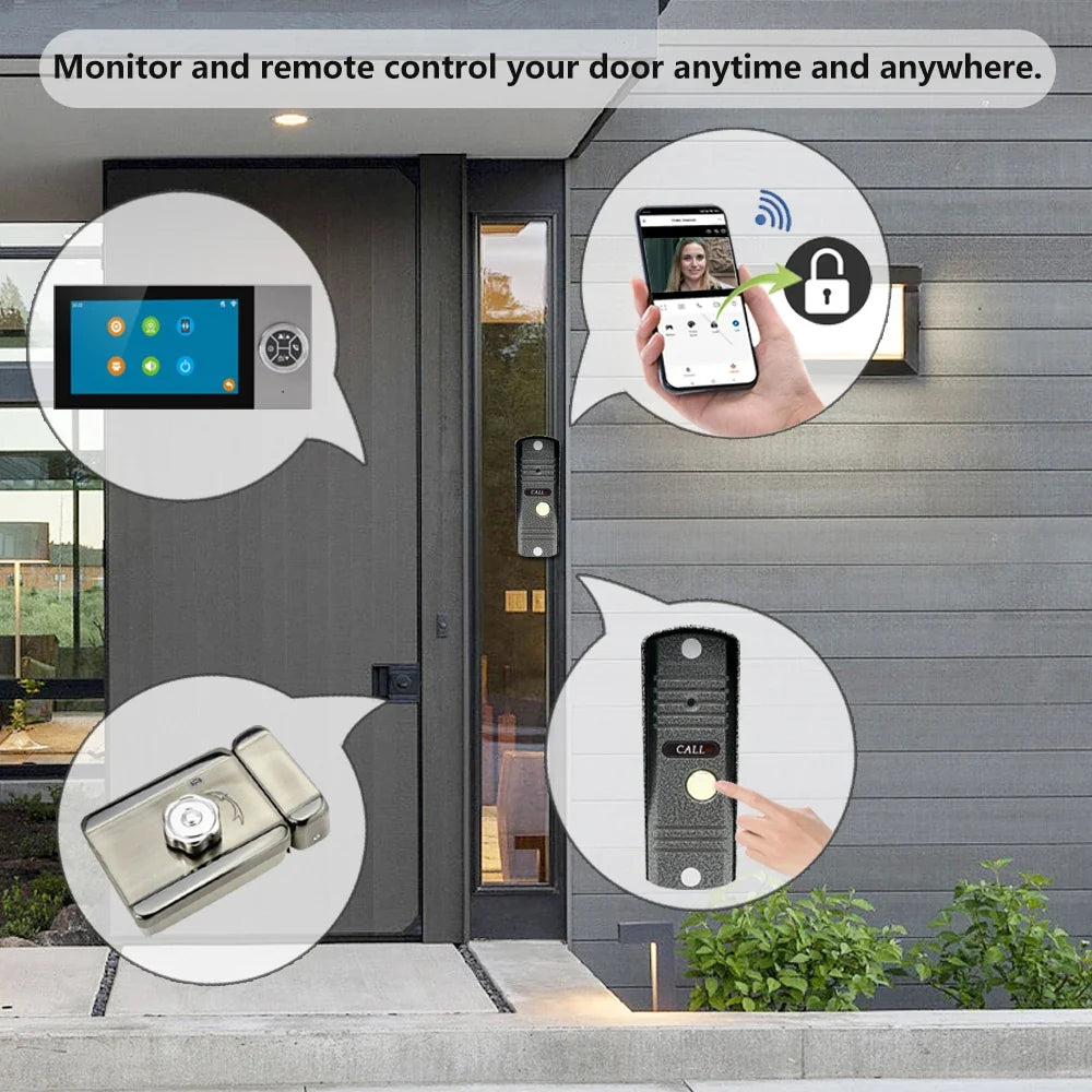 7Inch 4-Wired AHD WIFI Video Door Phone Intercom 1080P HD Visual Doorbell with Tuya APP Remote Control And Peephole Viewer