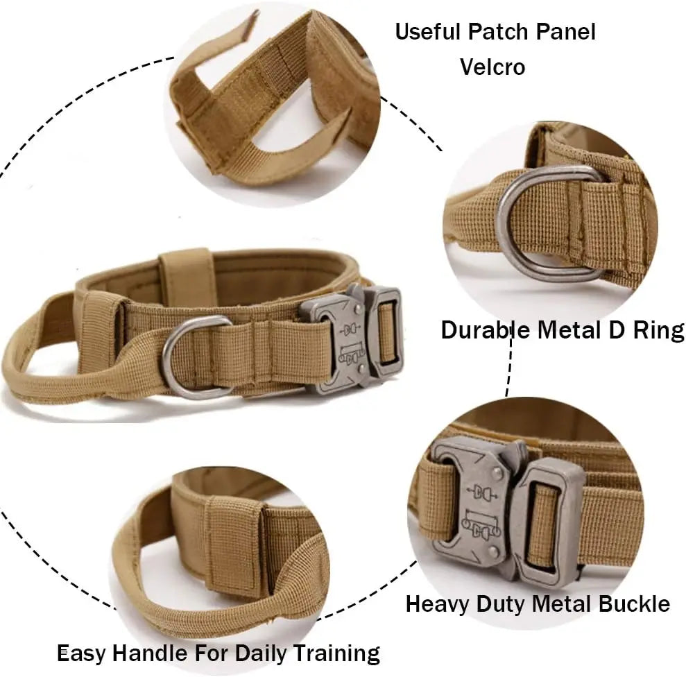 Tactical Dog Collar with Heavy Duty Metal Buckle Control Handle Nylon Military Dog Collar for Medium Large Dog