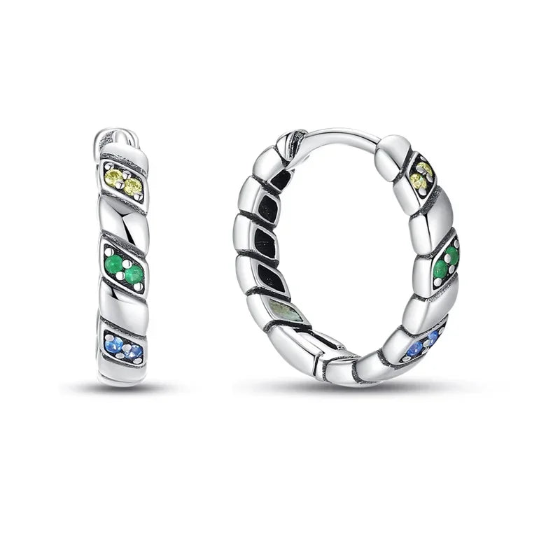 Romantic Heart Shapen Girl Earrings 925 Silver Rainbow Heart Hoop Earring Silver Jewelry Gift