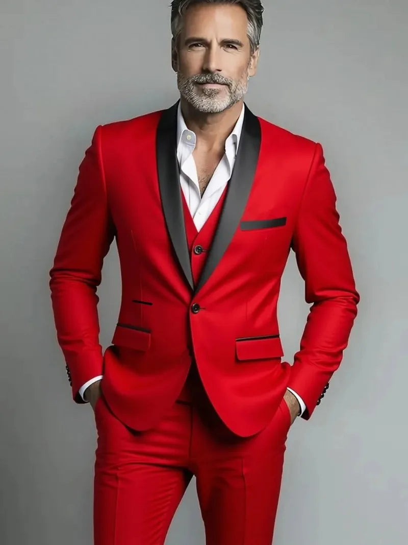 Black White Men Three Pieces Set, Large Size Male Blazer Pants and Vest.