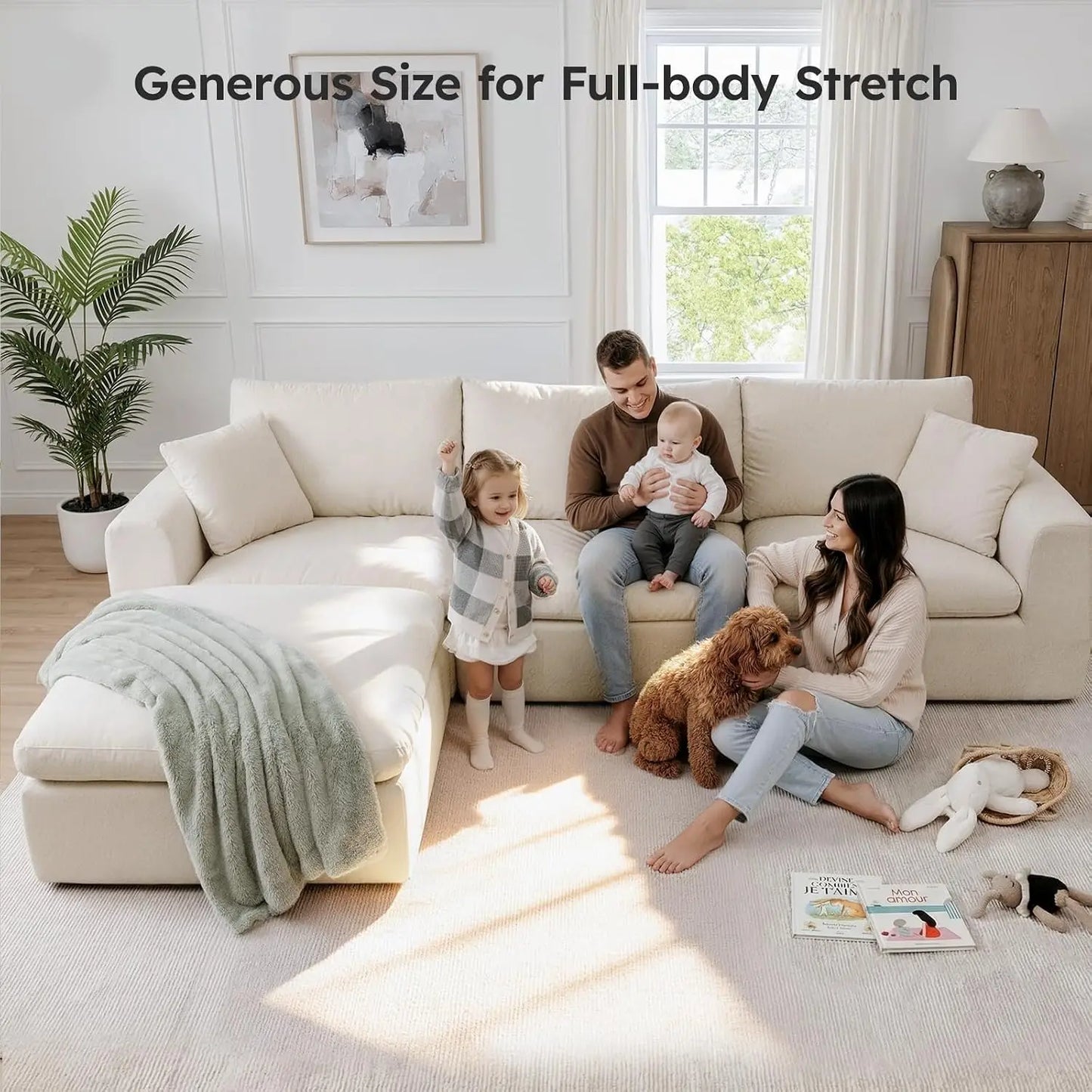 Modular Cloud Sectional Sofa, No Assembly Boneless Couch, High Back Pillows, Living Room & Apartment Durable Fabric, Customized