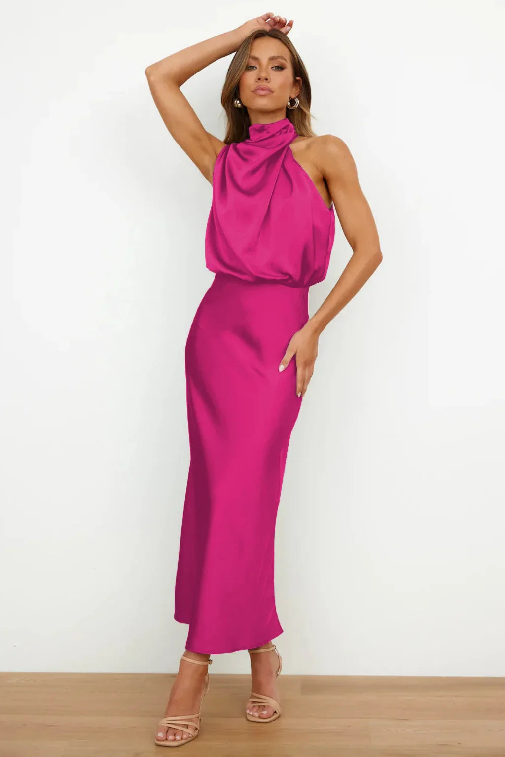 Summer Luxury Sleeveless Silk Satin Long Dress Women Elegant Off Shoulder Celebrity Evening Dress Partywear Lady Trumpet Dress