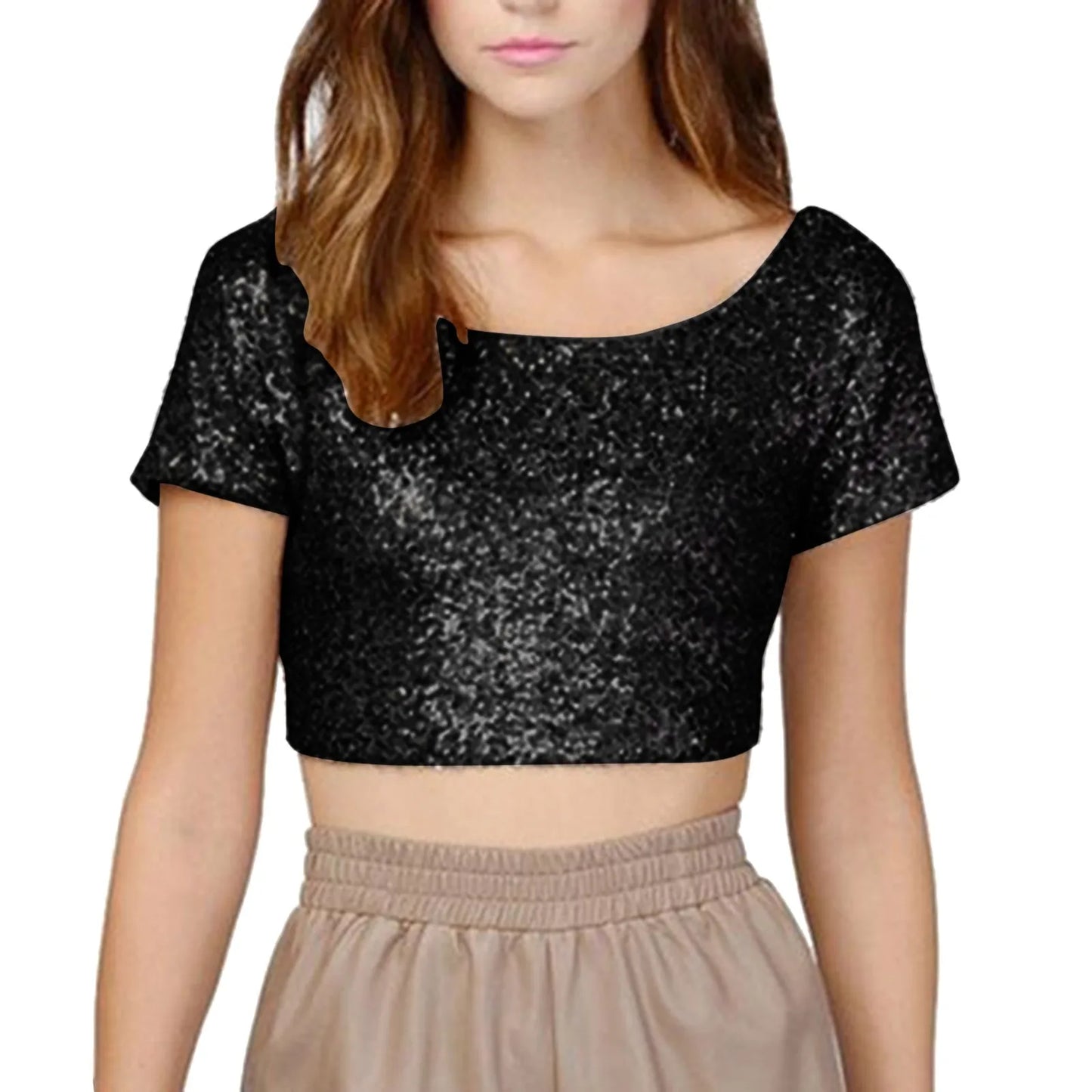 Womens T Shirts Short Sleeve Sexy Sparkling Sequins Backless Crop Top Multicolor T Shirt Wool Long Sleeve Shirt Women