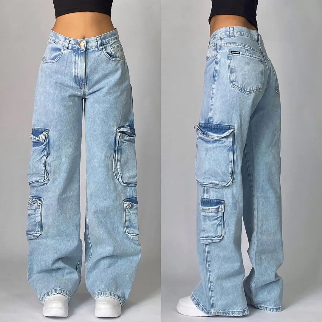 American New Fashion Pattern Embroidered Baggy Jeans Women Y2K Harajuku Vintage Gothic Hip Hop Popular High Waist Wide Leg Pants