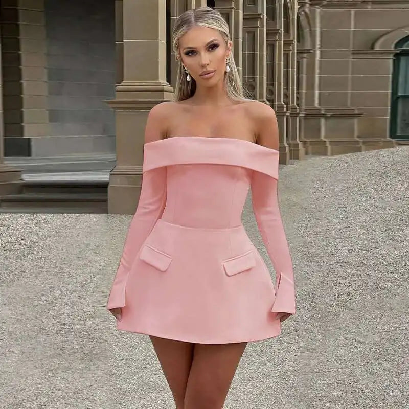 Townlike Lace Patchwork Waist Wrap A-line Dress Women Mini 2024 Autumn Winter Dress Backless Nightclub Sexy Party Dresses