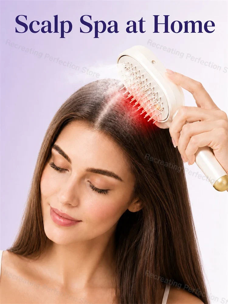 No Heat Electric Hair Straightening Brush with Fine Mist Spray Red Light Care Straightener Smoothing Wet & Dry Use Fast Charge