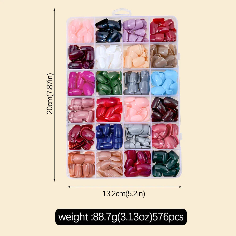 576pcs/Box Colorful Fake Nails Black Red Design, Oval Short Square Press On Mixed Full Cover Nail Tips.