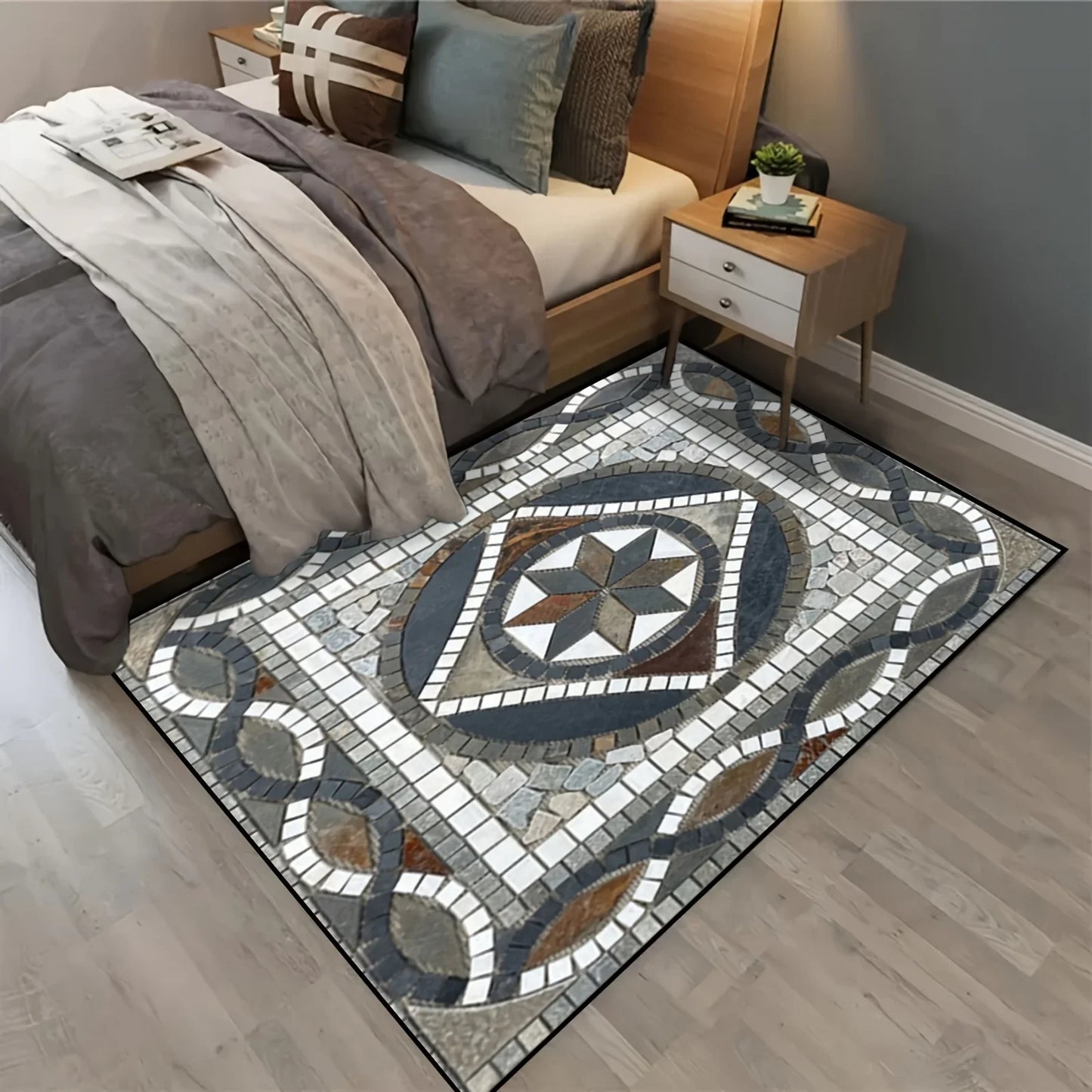 VIKAMA Marble Geometric Large-Area Carpet, Non-Slip Outdoor Caravan Terrace Floor Mat, Living Room, Bedroom Carpet.